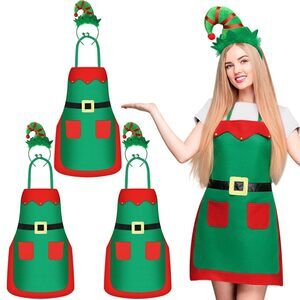 3381 3 Pack Christmas Elf Apron And Headband Set For Adults